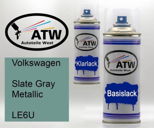 Volkswagen, Slate Gray Metallic, LE6U: 400ml Sprühdose + 400ml Klarlack - Set, von ATW Autoteile West.